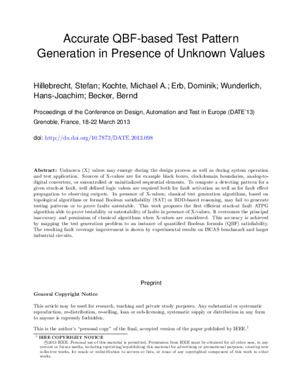 (PDF) Accurate QBF-based Test Pattern Generation in Presence of Unknown ...