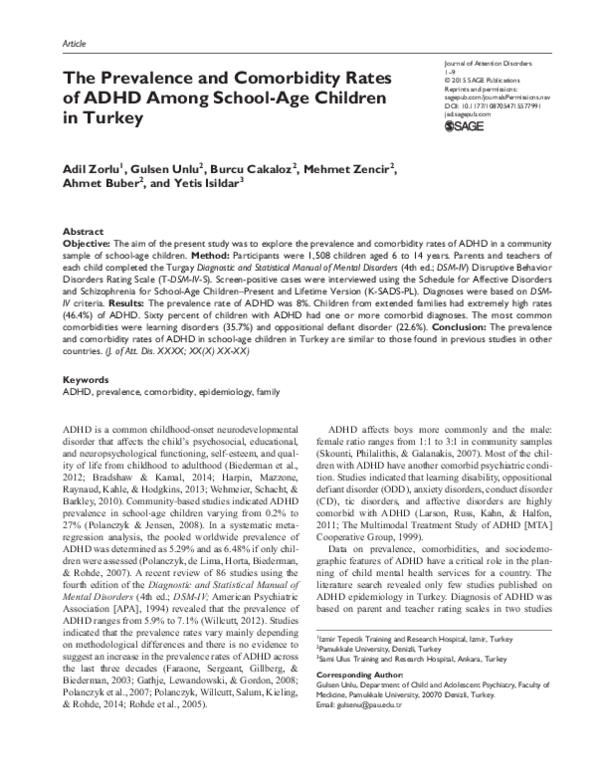 (PDF) The Prevalence and Comorbidity Rates of ADHD Among School-Age ...