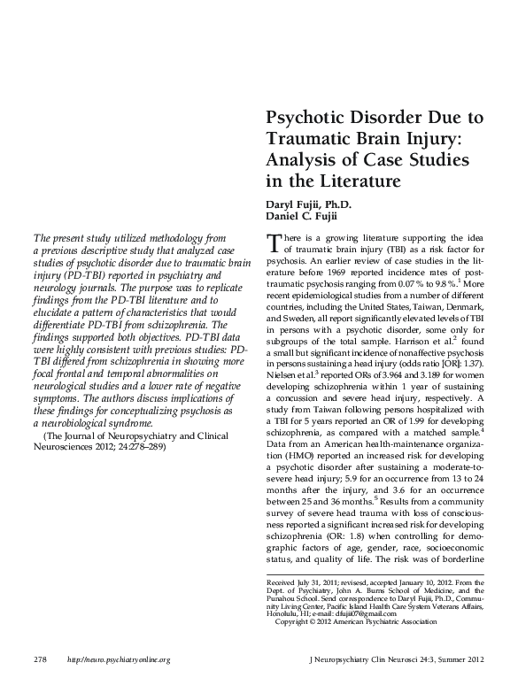 (PDF) Characteristics of Psychotic Disorder Due to Traumatic Brain ...