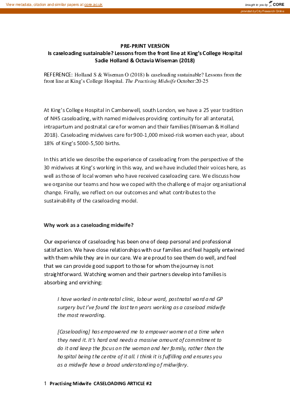 (PDF) Is caseloading sustainable? Lessons from the front line at King’s