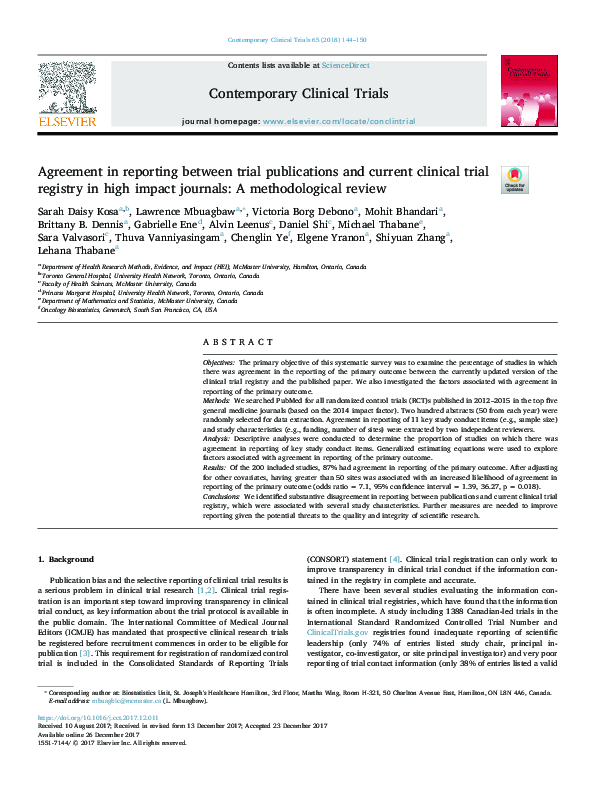 (PDF) Agreement in reporting between trial publications and current ...