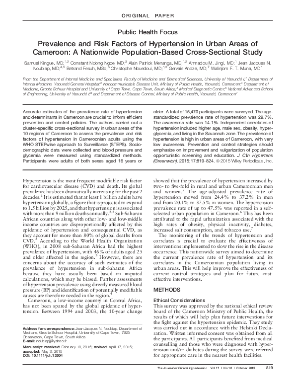 (PDF) Prevalence and Risk Factors of Hypertension in Urban Areas of ...