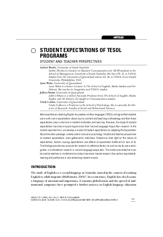 (PDF) Student expectations of TESOL programs