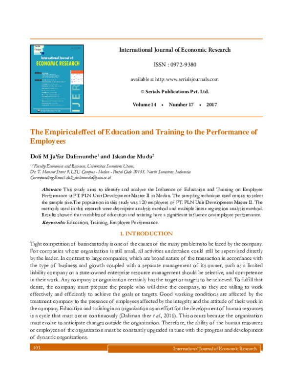 (PDF) The Empiricaleffect of Education and Training to the Performance ...