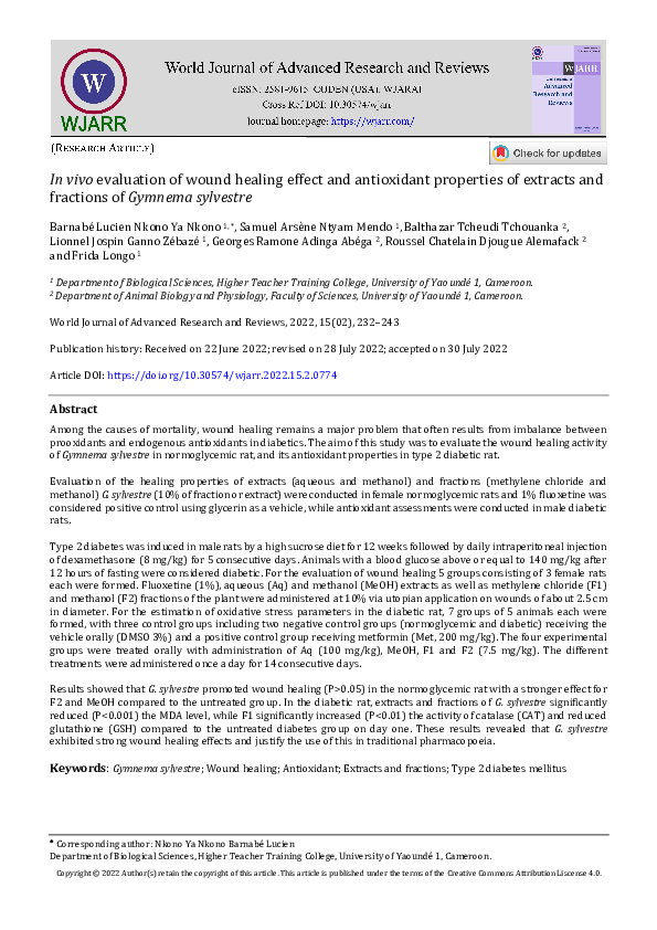 (PDF) In vivo evaluation of wound healing effect and antioxidant ...