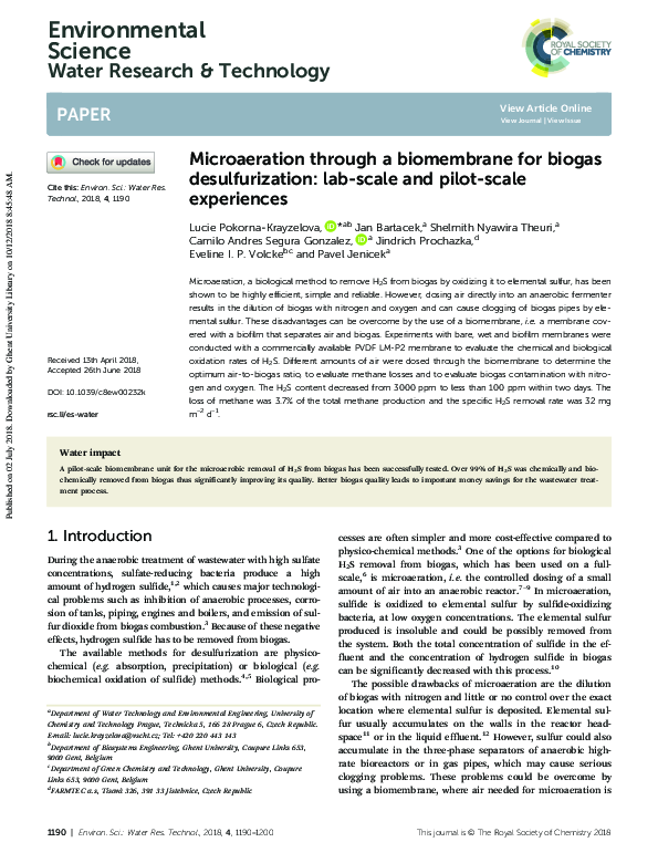 (PDF) Microaeration through a biomembrane for biogas desulfurization ...