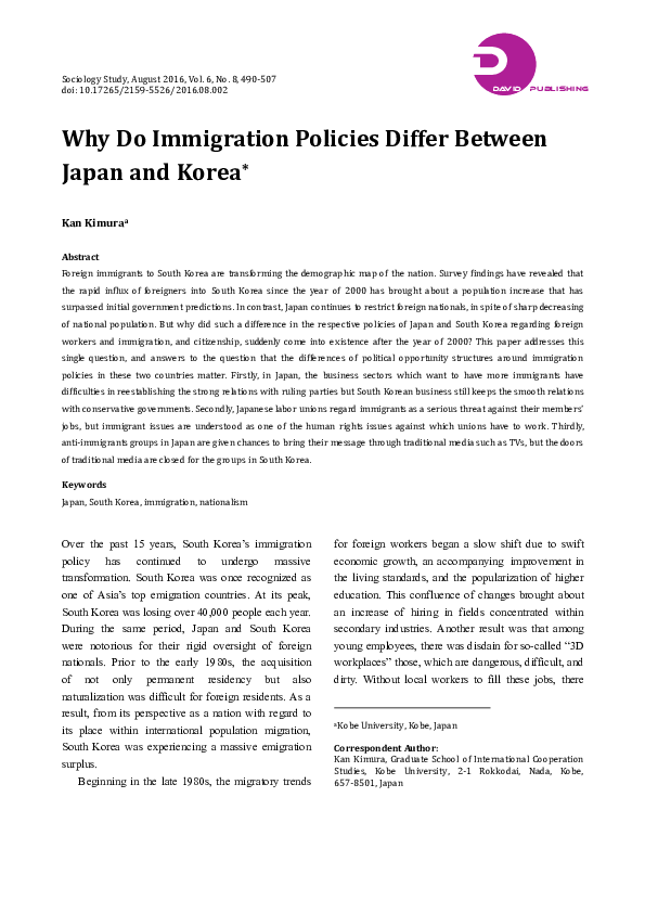(PDF) Why Do Immigration Policies Differ Between Japan and Korea