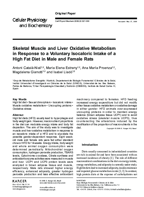 (PDF) Skeletal Muscle and Liver Oxidative Metabolism in Response to a ...