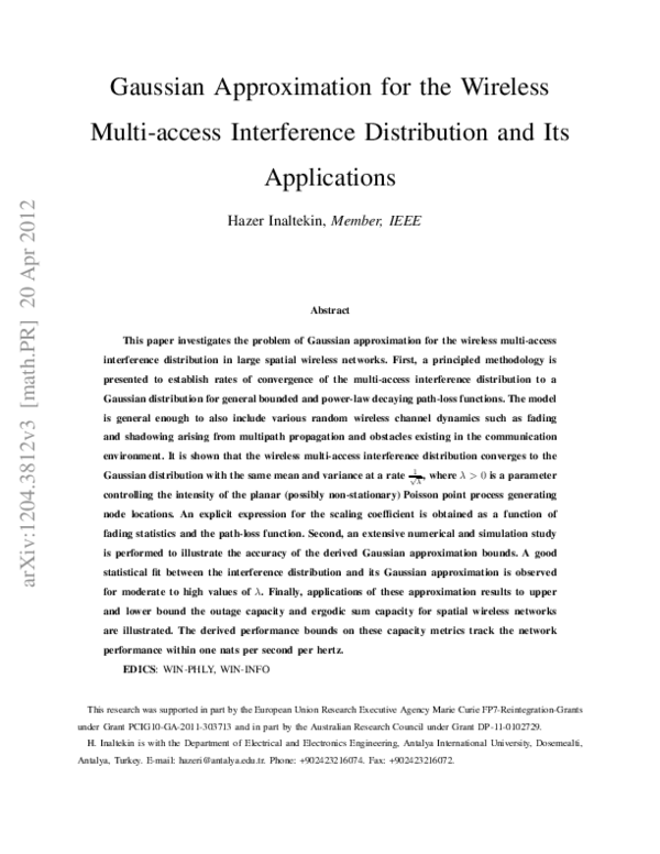 (PDF) Gaussian Approximation for the Wireless Multi-Access Interference ...