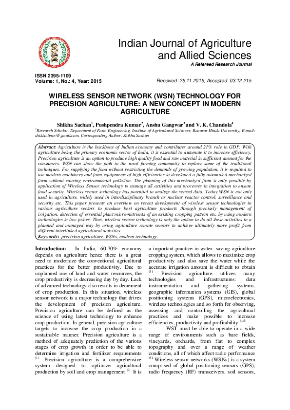 (PDF) Wireless Sensor Network (WSN) Technology for Precision ...