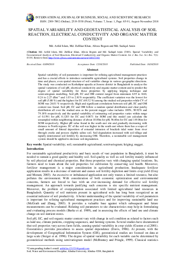 (PDF) SPATIAL VARIABILITY AND GEOSTATISTICAL ANALYSIS OF SOIL REACTION ...