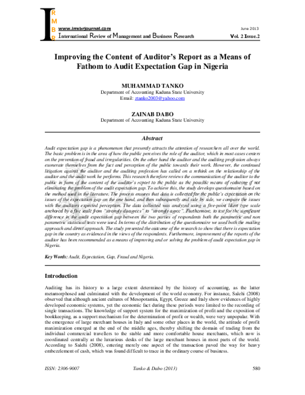 (PDF) Improving the Content of Auditor's Report as a Means of Fathom to ...