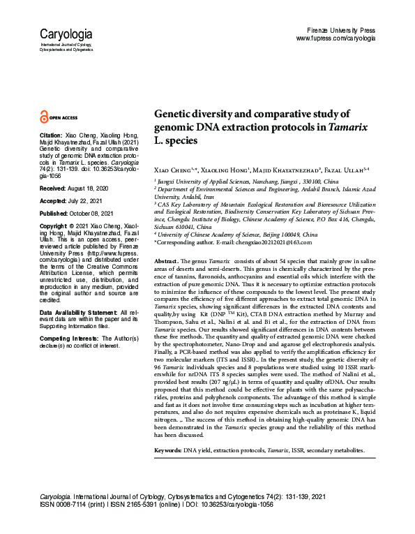 (PDF) Genetic diversity and comparative study of genomic DNA extraction ...