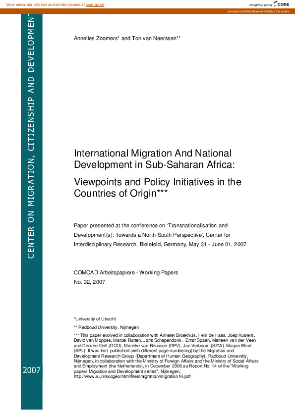 (PDF) International Migration and National Development in sub-Saharan ...
