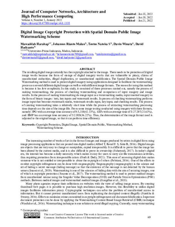 (PDF) Digital Image Copyright Protection with Spatial Domain Public ...