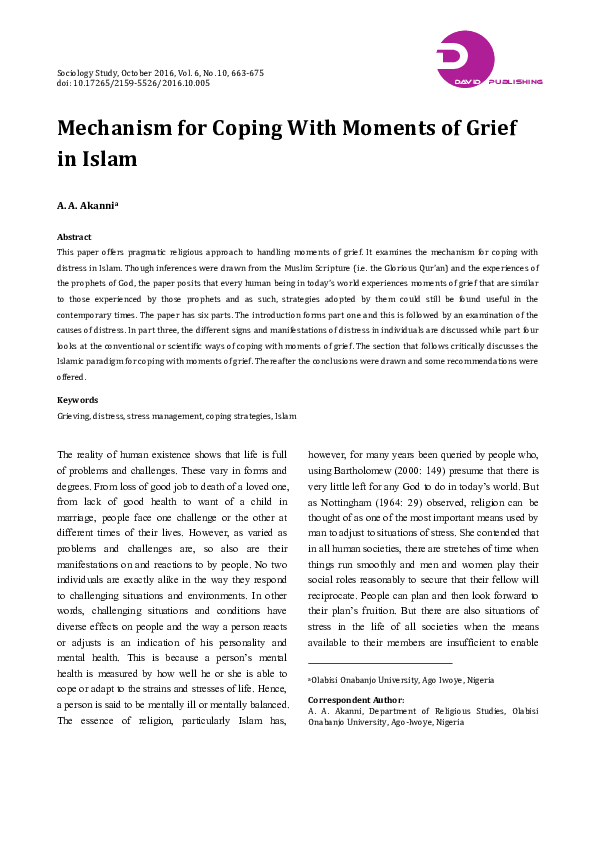 (PDF) Mechanism for Coping With Moments of Grief in Islam