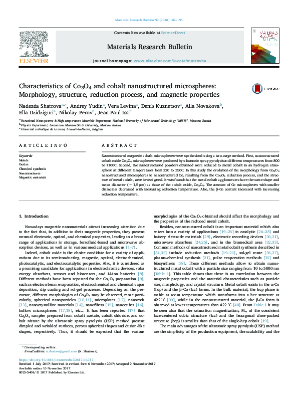 (PDF) Characteristics of Co3O4 and cobalt nanostructured microspheres ...