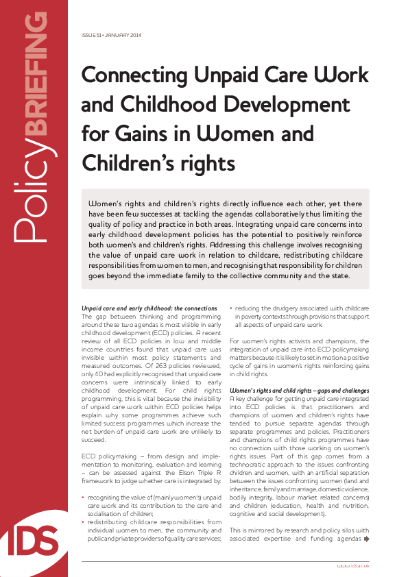 (PDF) Connecting Unpaid Care Work and Childhood Development for Gains ...