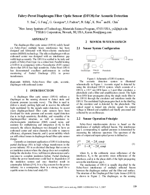 (PDF) Fabry-Perot Diaphragm Fiber Optic Sensor ( DFOS ) for Acoustic ...