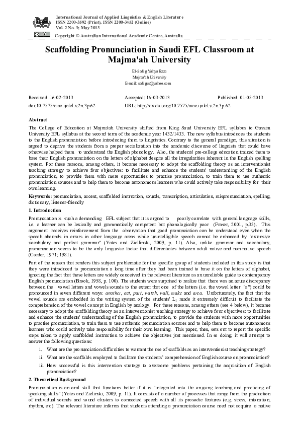 (PDF) Scaffolding Pronunciation in Saudi EFL Classroom at Majma'ah ...