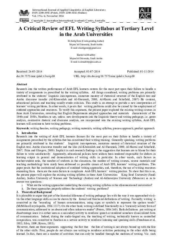 (PDF) A Critical Review of EFL Writing Syllabus at Tertiary Level in ...