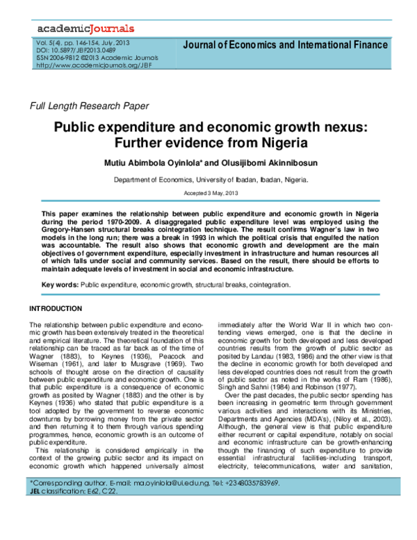 (PDF) Public expenditure and economic growth nexus: Further evidence ...