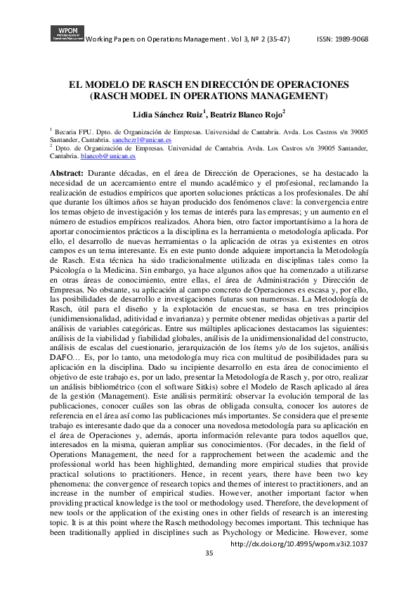 (PDF) El modelo de rasch en dirección de operaciones