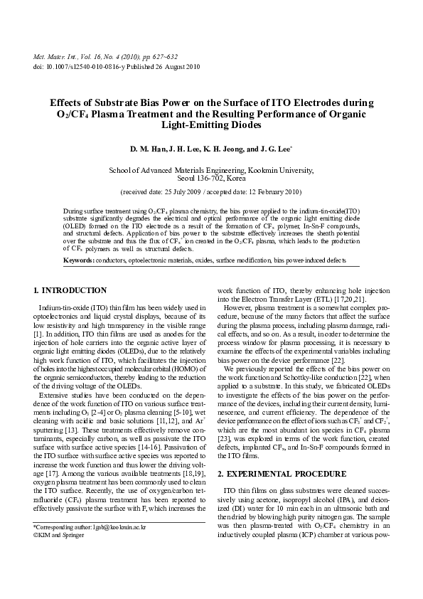(PDF) Effects of substrate bias power on the surface of ITO electrodes ...