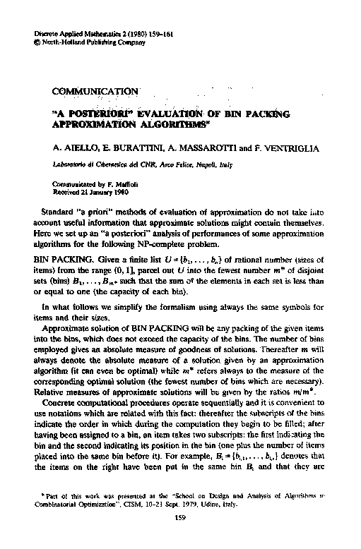 (PDF) “A posteriori” evaluation of bin packing approximation algorithms