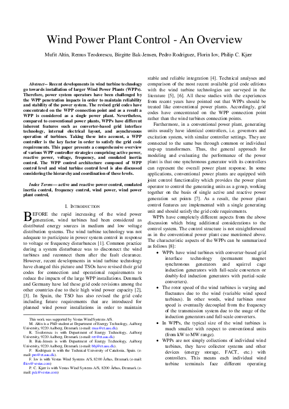 (PDF) Wind Power Plant Control An Overview Florin Iov Academia.edu
