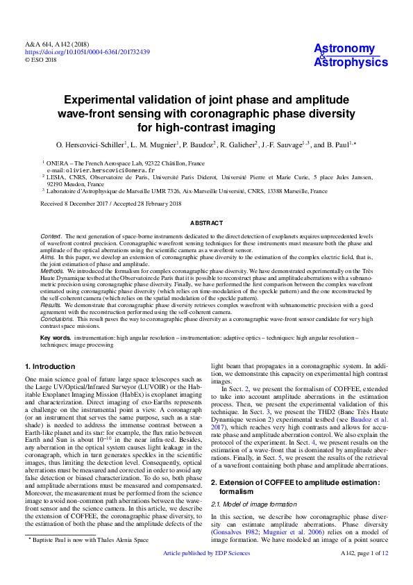 (PDF) Experimental validation of joint phase and amplitude wave-front ...