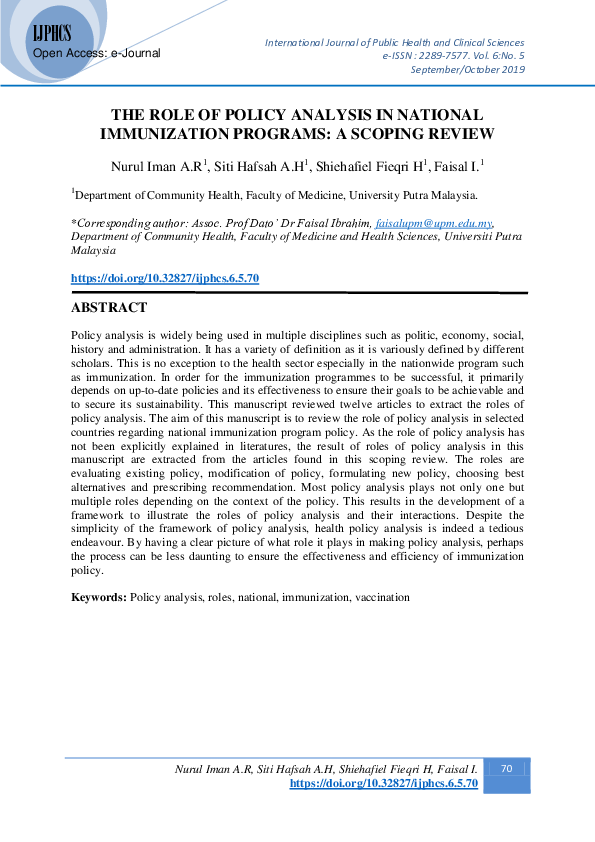 (PDF) The Role of Policy Analysis in National Immunization Programs: A ...