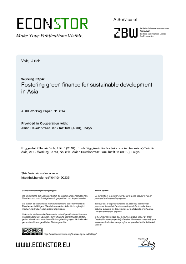 (PDF) Fostering Green Finance for Sustainable Development in Asia
