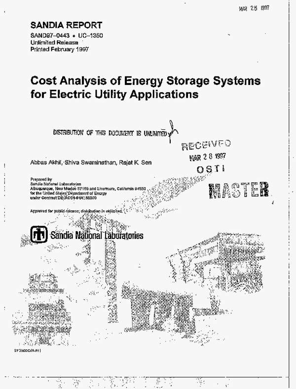 (PDF) Cost analysis of energy storage systems for electric utility ...