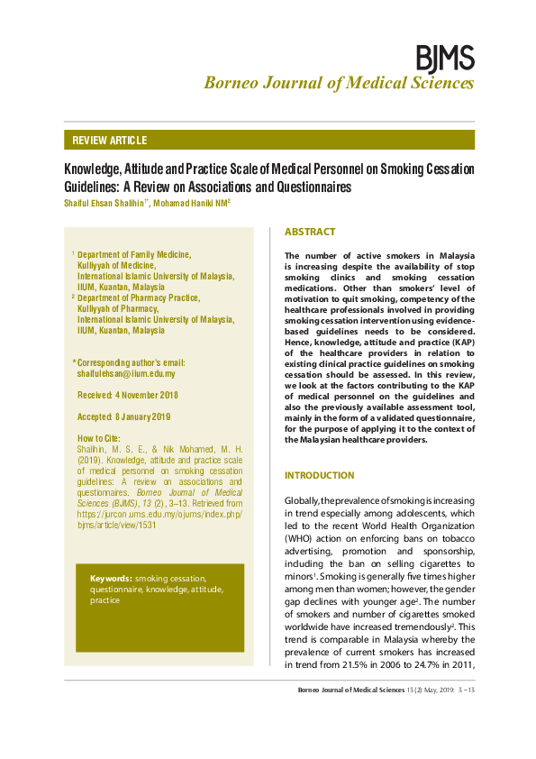 (PDF) Knowledge, Attitude and Practice Scale of Medical Personnel on