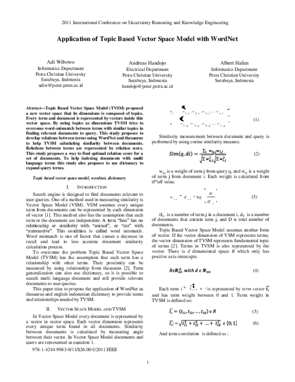 (PDF) Application of Topic Based Vector Space Model with WordNet ...