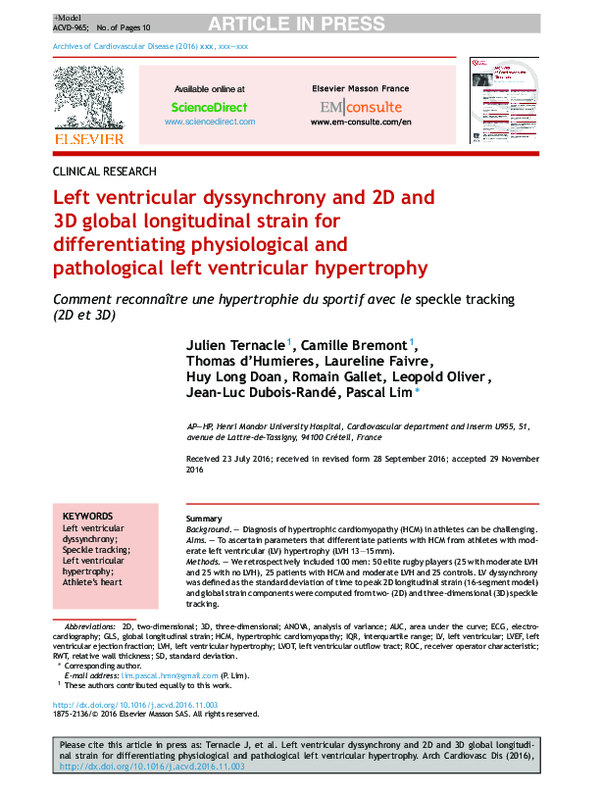 (PDF) Left ventricular dyssynchrony and 2D and 3D global longitudinal ...
