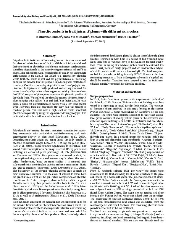 Picture of (PDF) Phenolic contents in fruit juices of plums with different skin ...