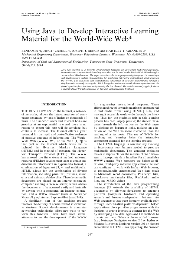 (PDF) Using Java To Develop Interactive Learning Material For The World ...