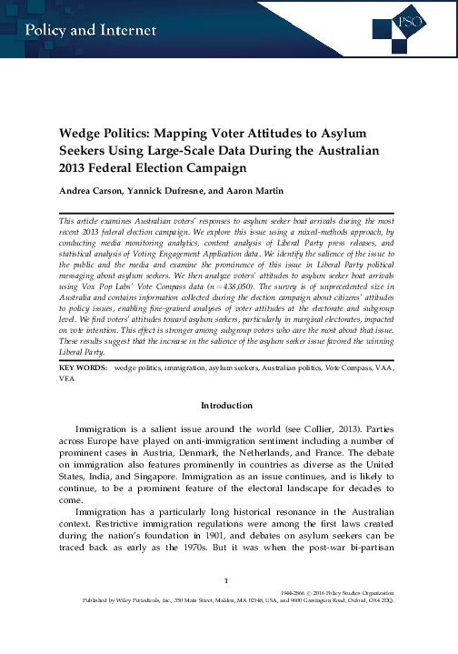 (PDF) Wedge Politics: Mapping Voter Attitudes to Asylum Seekers Using ...