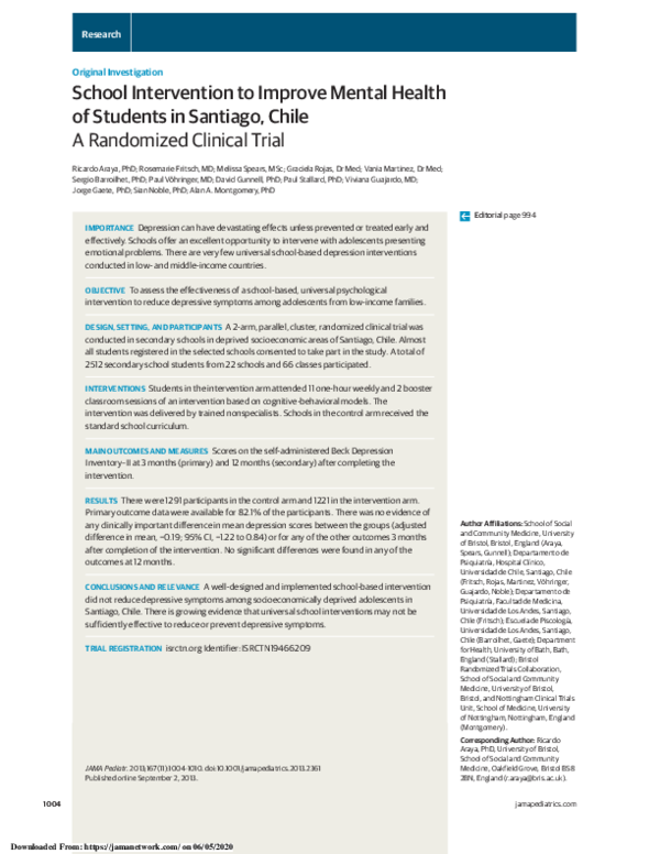 (PDF) School Intervention to Improve Mental Health of Students in ...