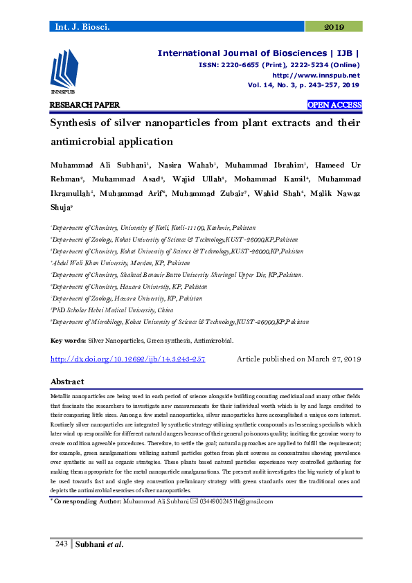(PDF) Synthesis of Silver nanoparticles from plant extract and its ...