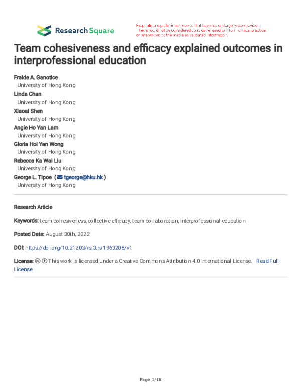 (PDF) Team cohesiveness and efficacy explained outcomes in ...