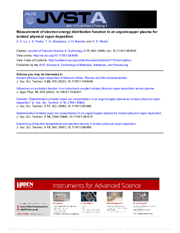 (PDF) Measurement of the electron energy distribution function in an ...