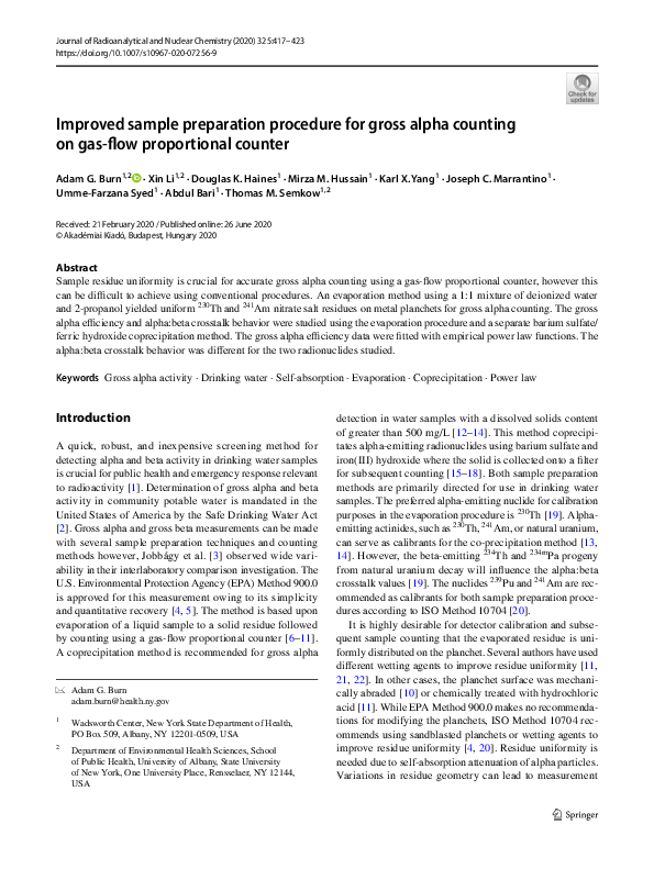 (PDF) Improved sample preparation procedure for gross alpha counting on ...