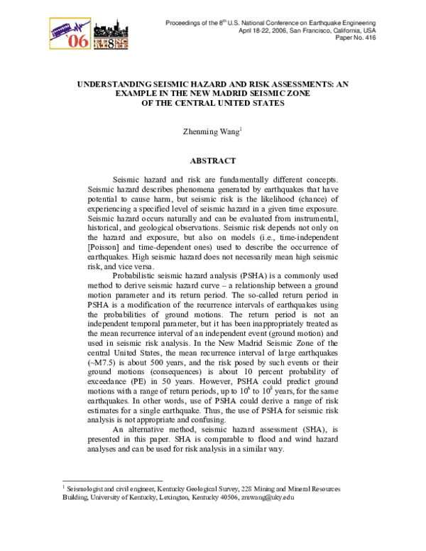 (PDF) Understanding seismic hazard and risk assessments: An example in ...