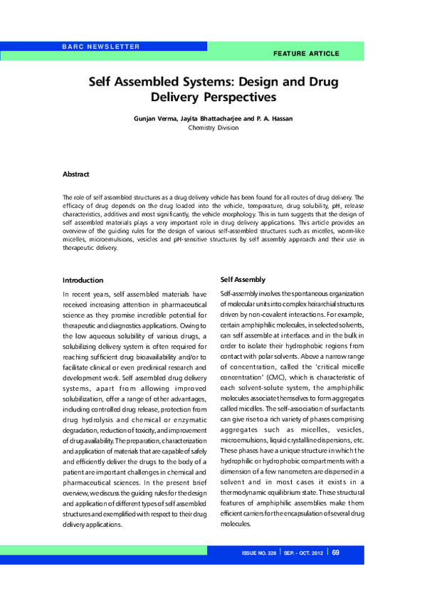 (PDF) Self assembled materials: design strategies and drug delivery ...