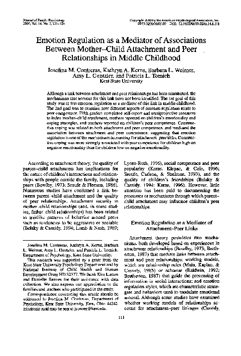(PDF) Emotion regulation as a mediator of associations between mother ...