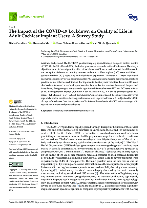 (PDF) The Impact of the COVID-19 Lockdown on Quality of Life in Adult ...