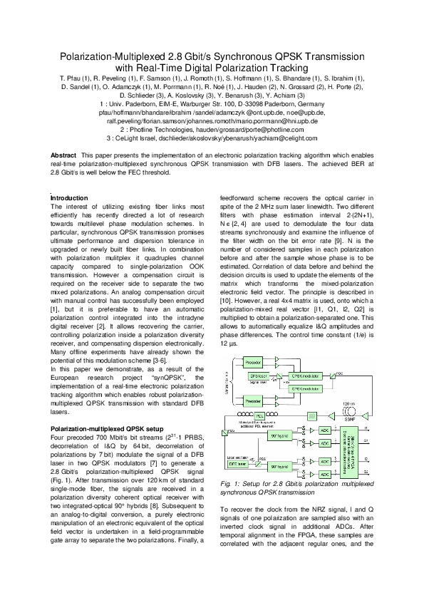 (PDF) Polarization-multiplexed 2.8 Gbit/s synchronous QPSK transmission ...